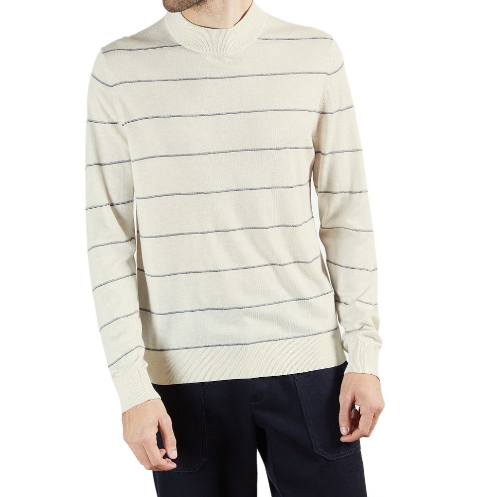 NWT Ted Baker London NOCAL Stripe Mock Neck Long Sleeve Natural $175 Sz XL 3C489